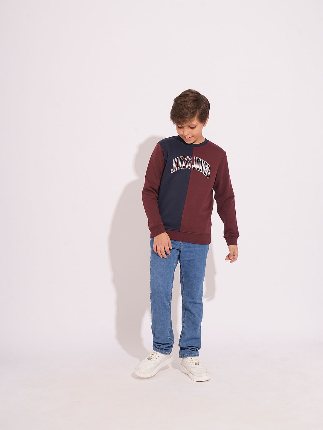 Boys Maroon Colourblocked Sweatshirt