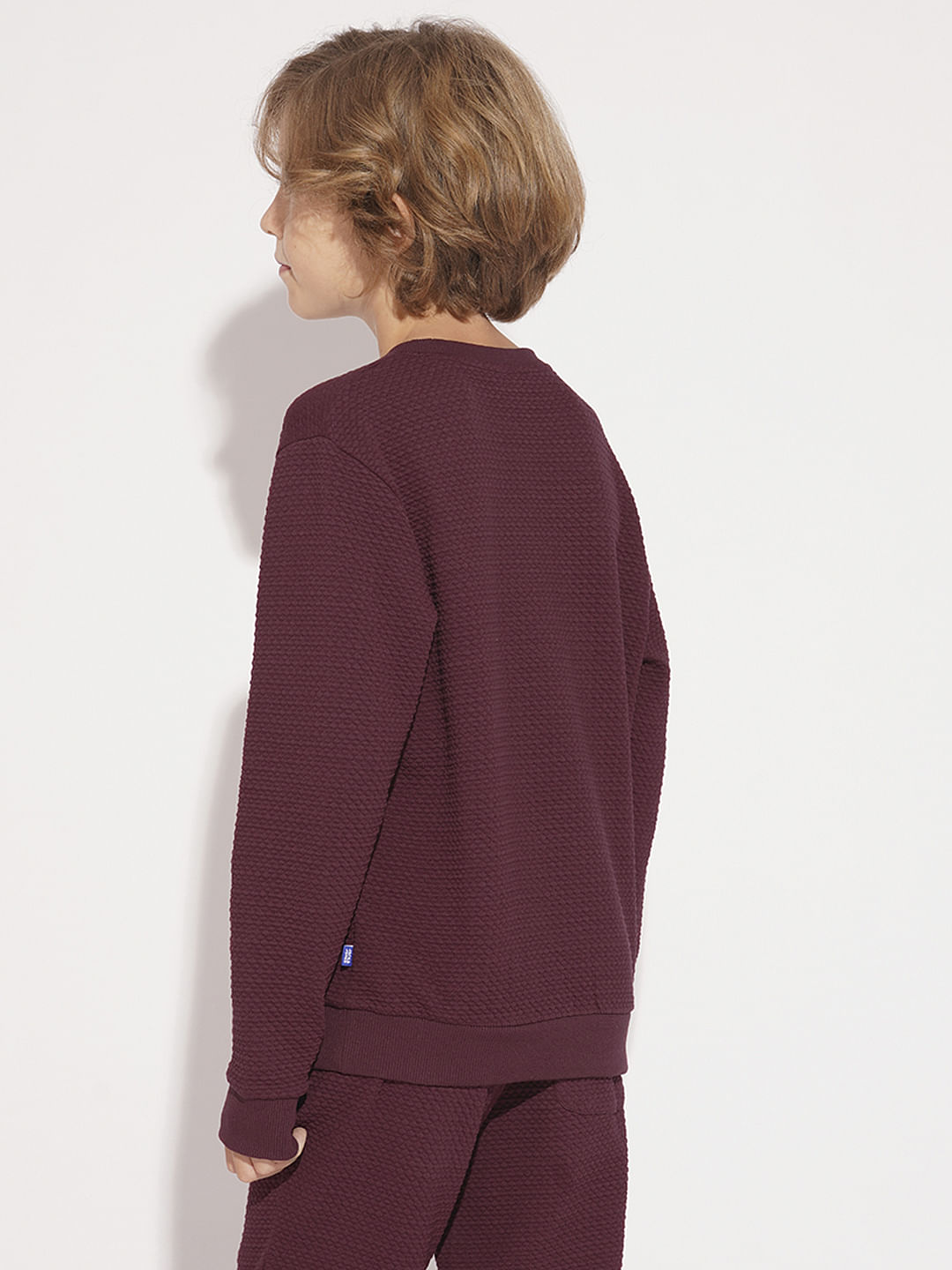 Boys Maroon Textured Co-ord Set Sweatshirt