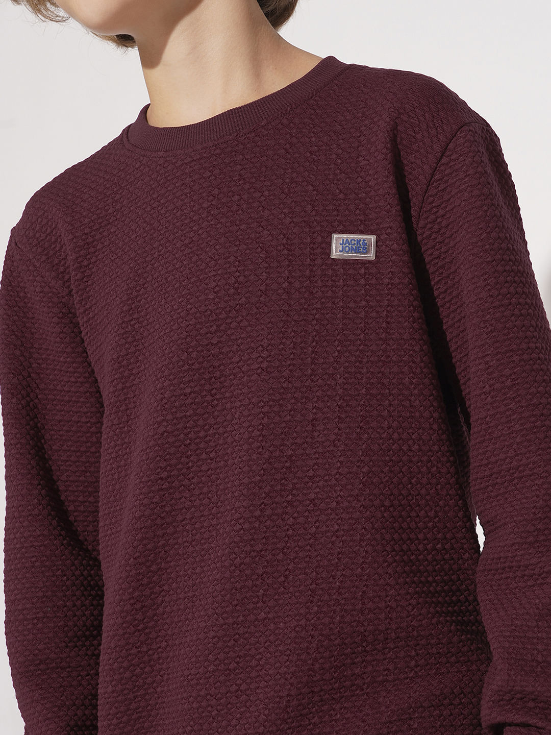 Boys Maroon Textured Co-ord Set Sweatshirt