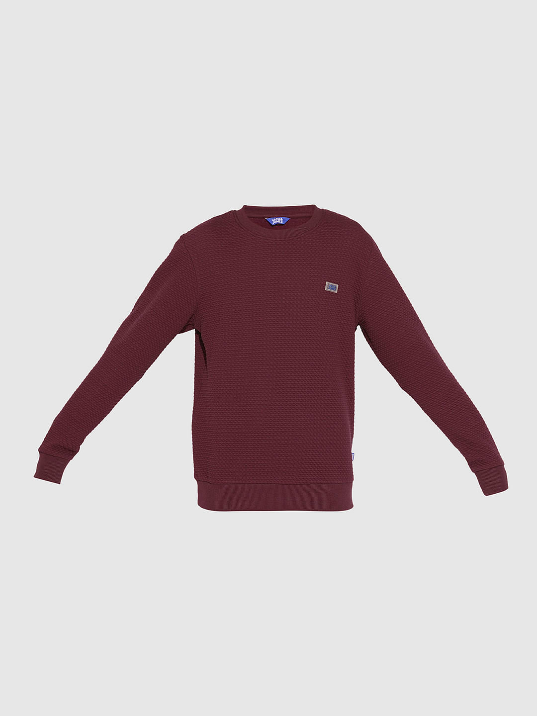 Boys Maroon Textured Co-ord Set Sweatshirt