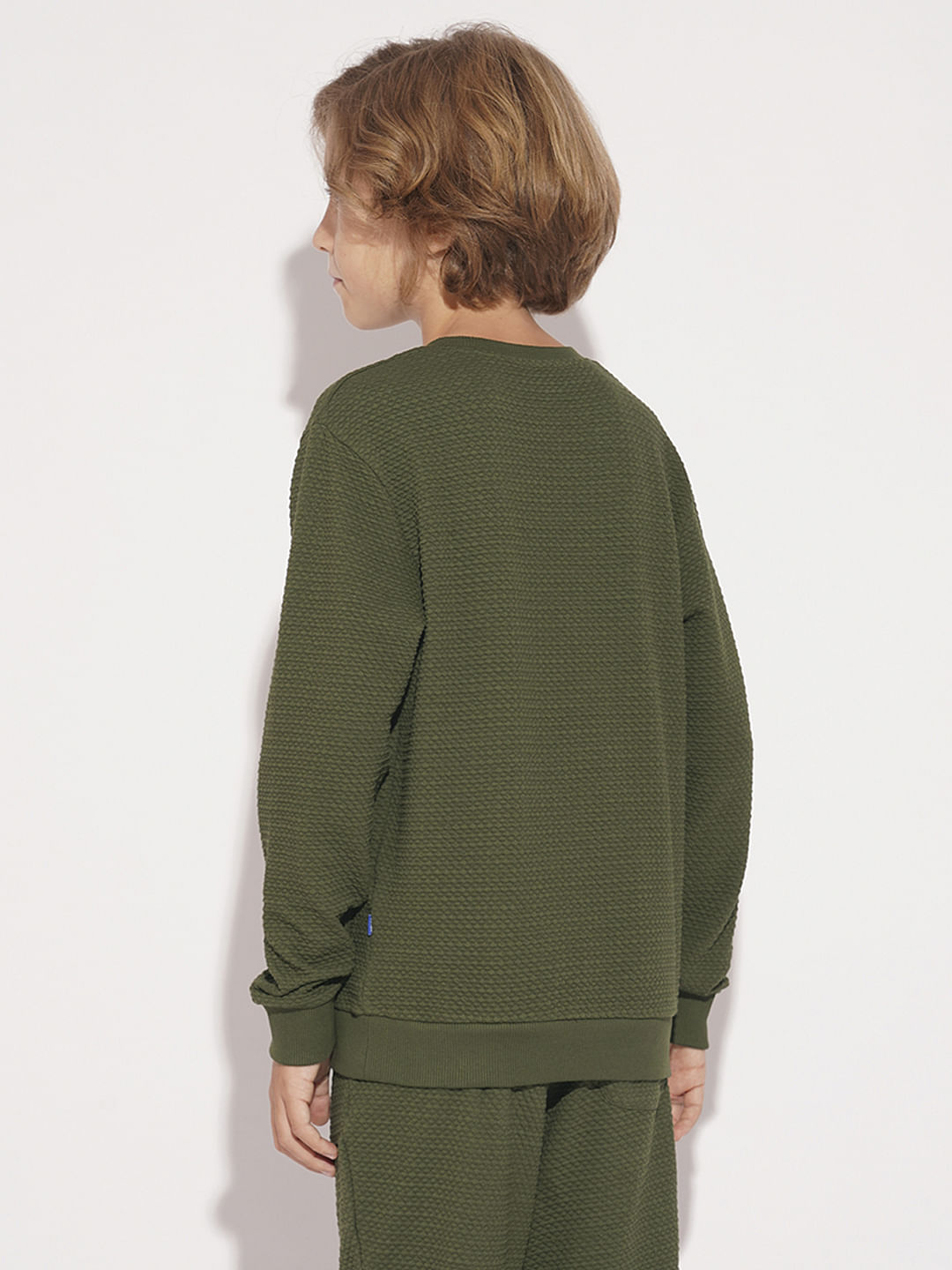 Boys Olive Textured Co-ord Set Sweatshirt