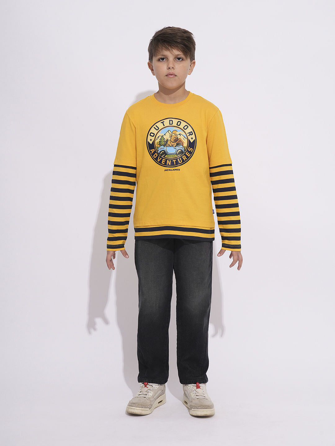 Boys Yellow Printed Crew Neck T-shirt