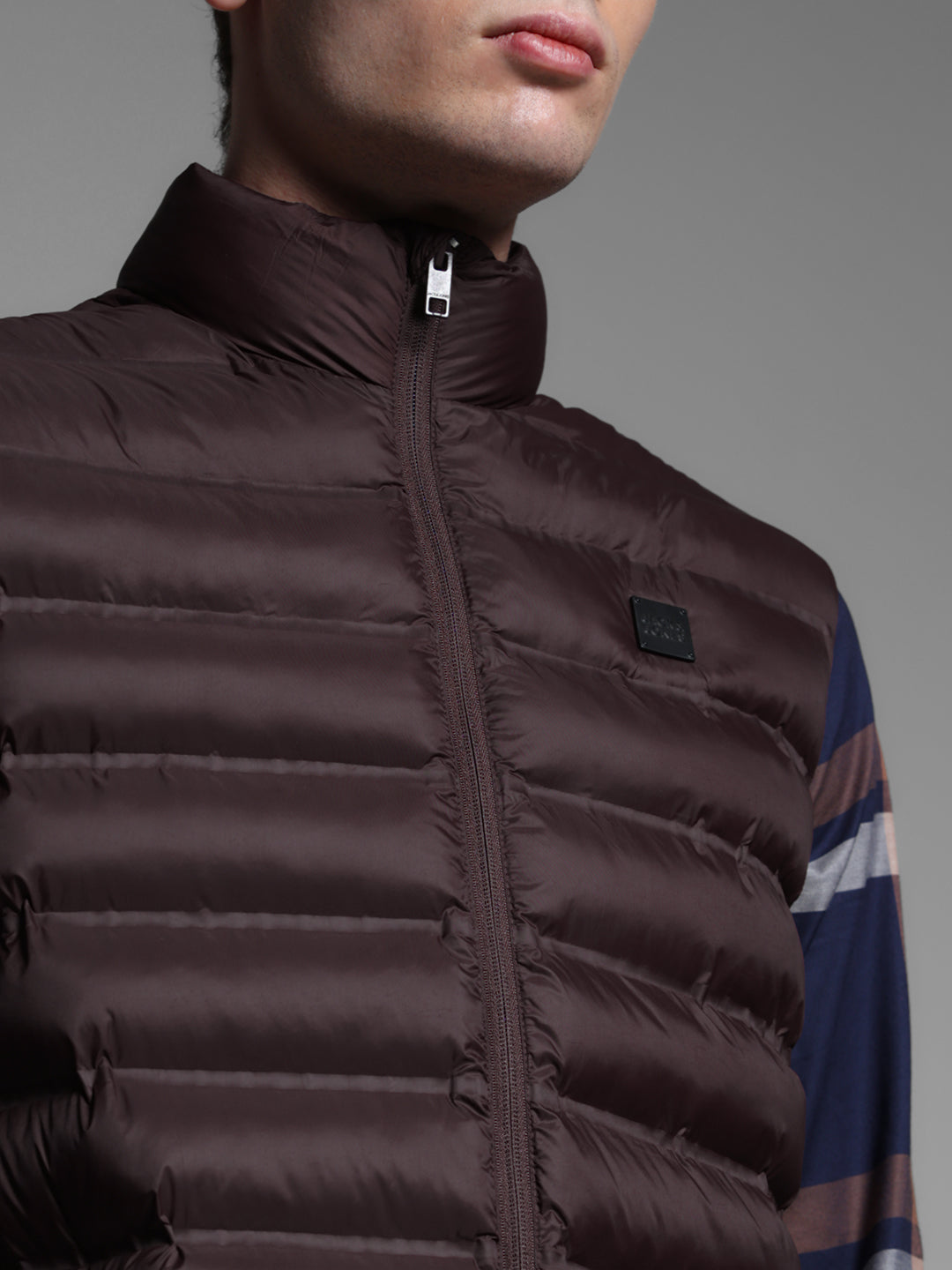 Maroon High Neck Puffer Vest Jacket