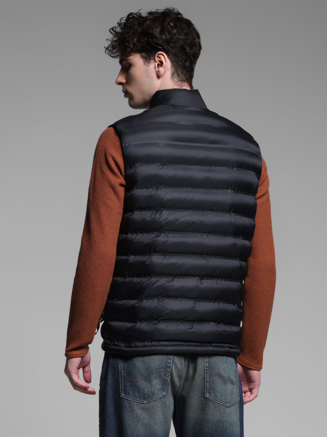 Black High Neck Puffer Vest Jacket