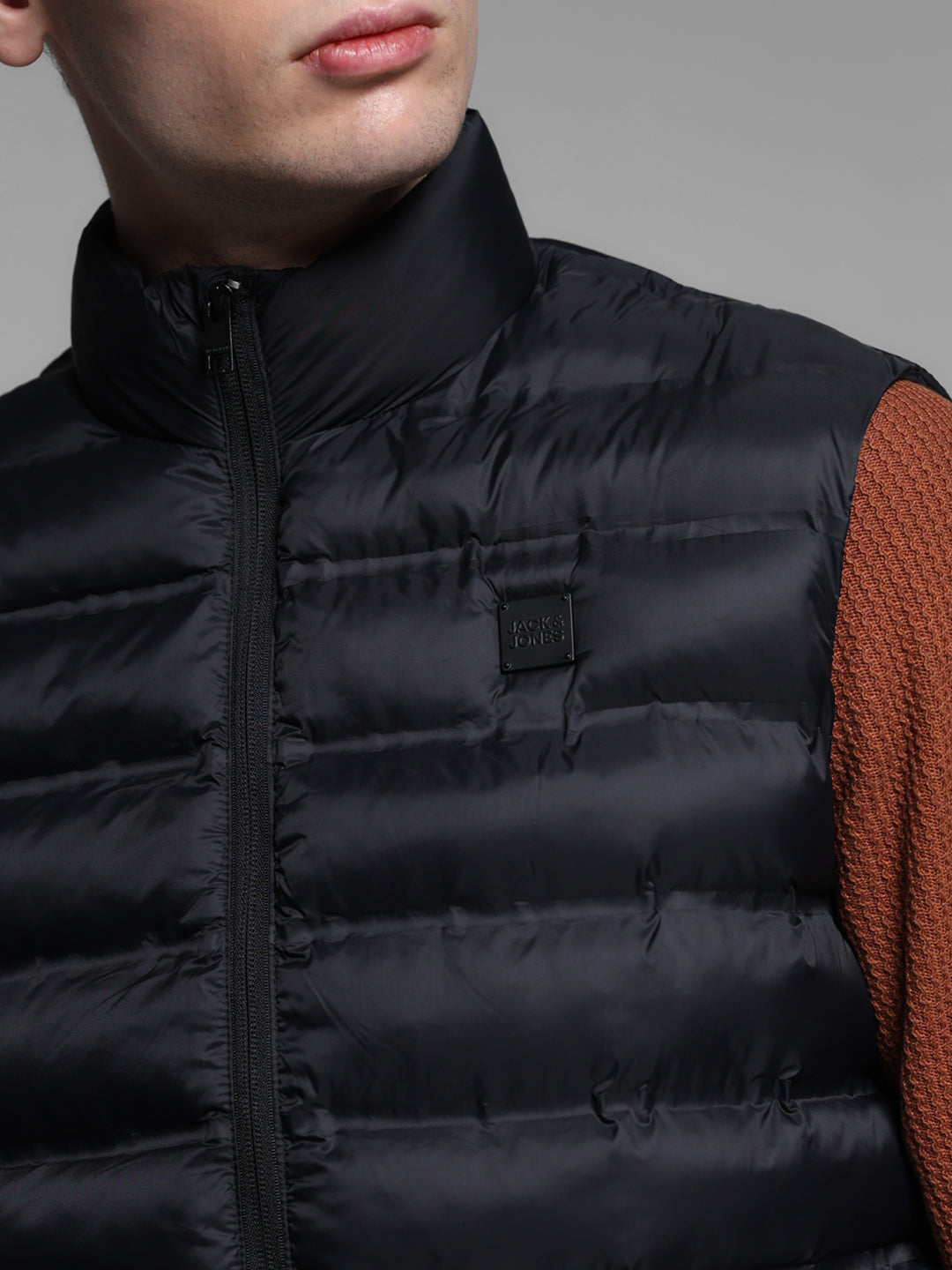 Black High Neck Puffer Vest Jacket