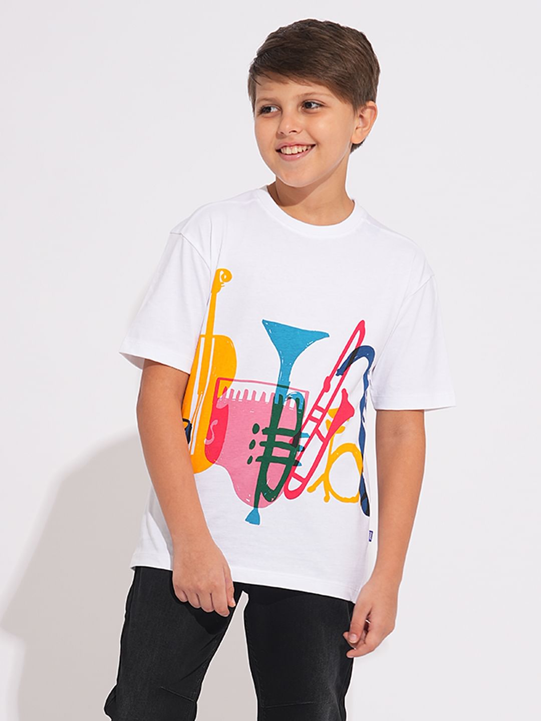 White Graphic Print Cotton T-shirt