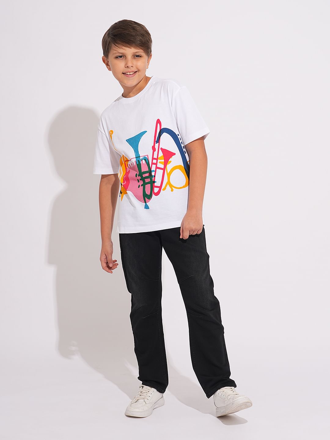 White Graphic Print Cotton T-shirt