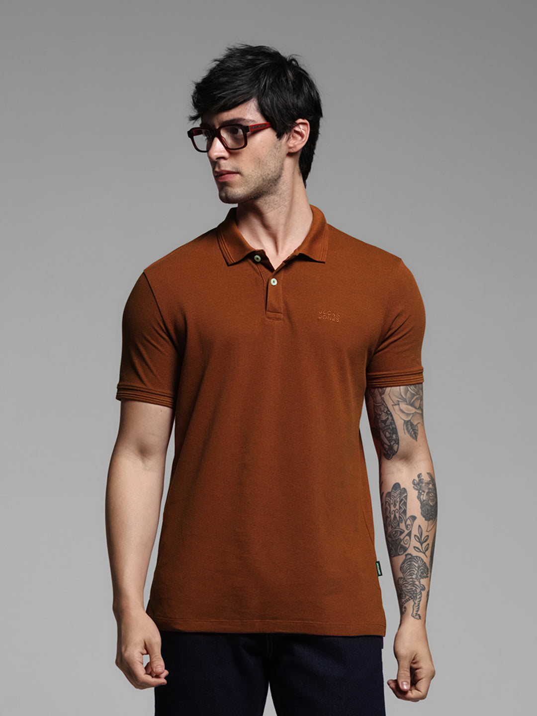 Dark Brown Ribbed Sleeve Polo - S