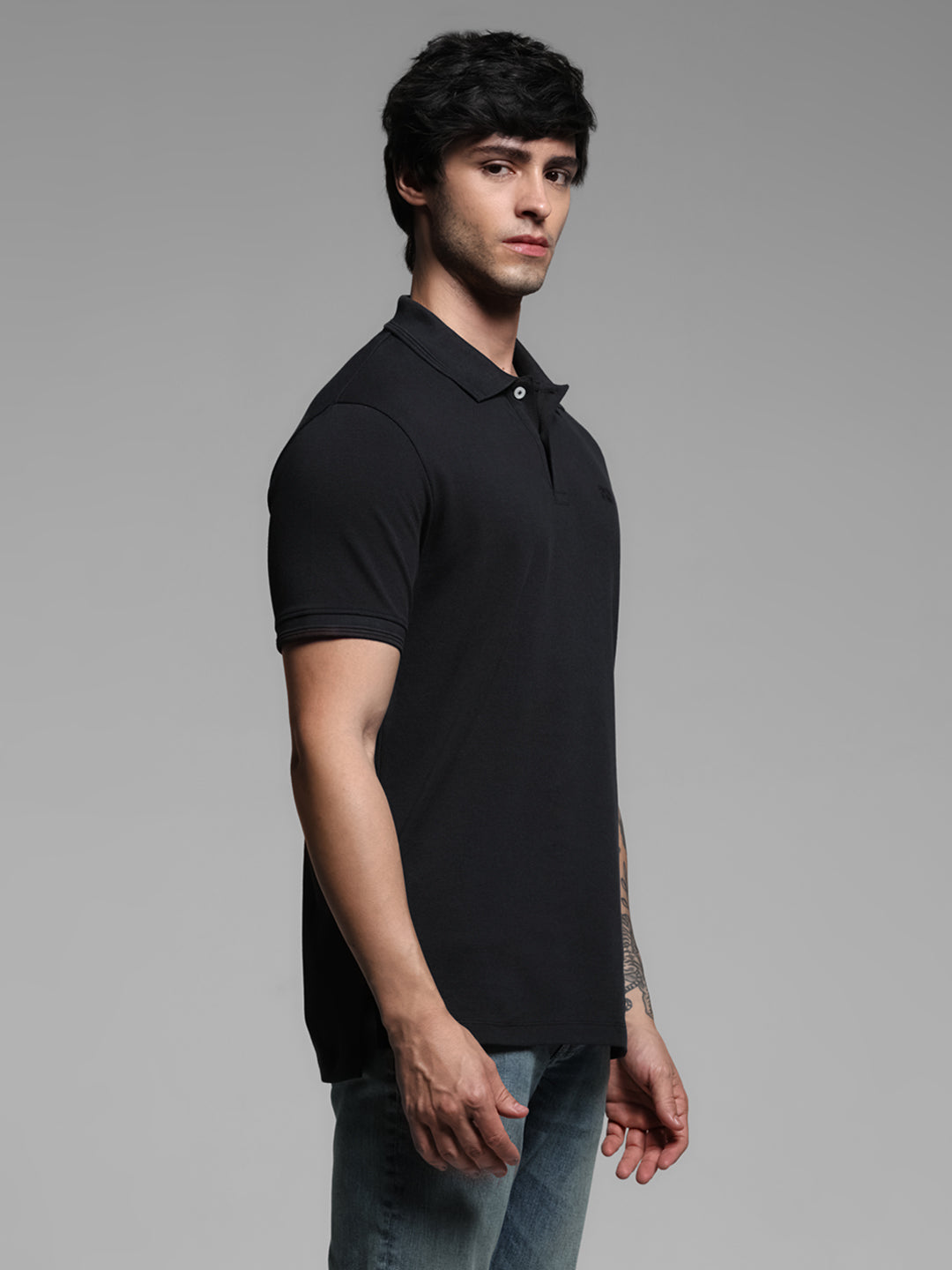 Black Ribbed Sleeve Polo