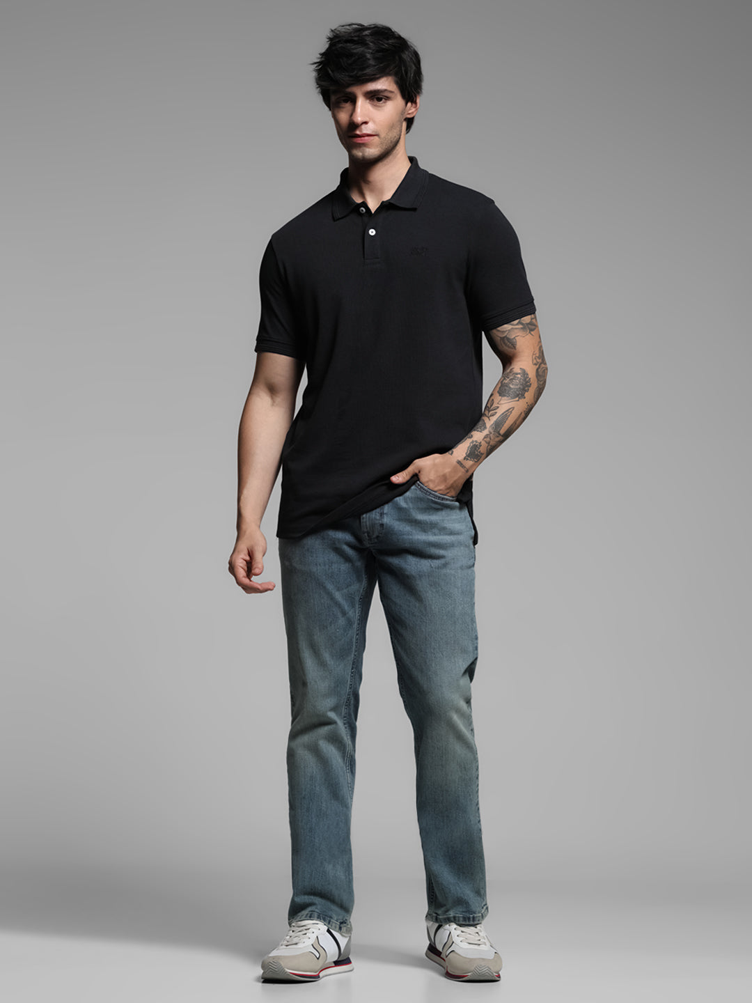 Black Ribbed Sleeve Polo