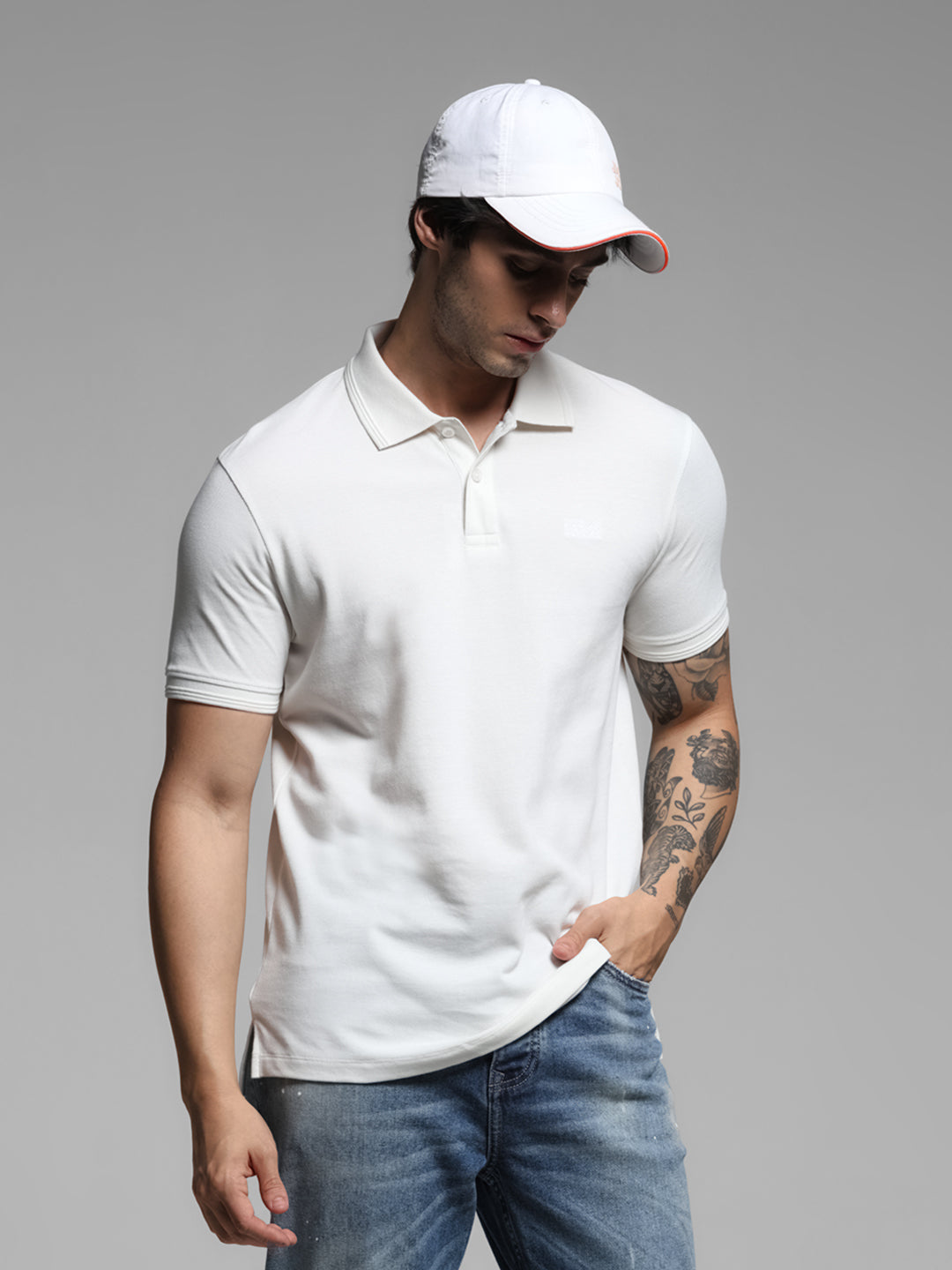 White Ribbed Sleeve Polo