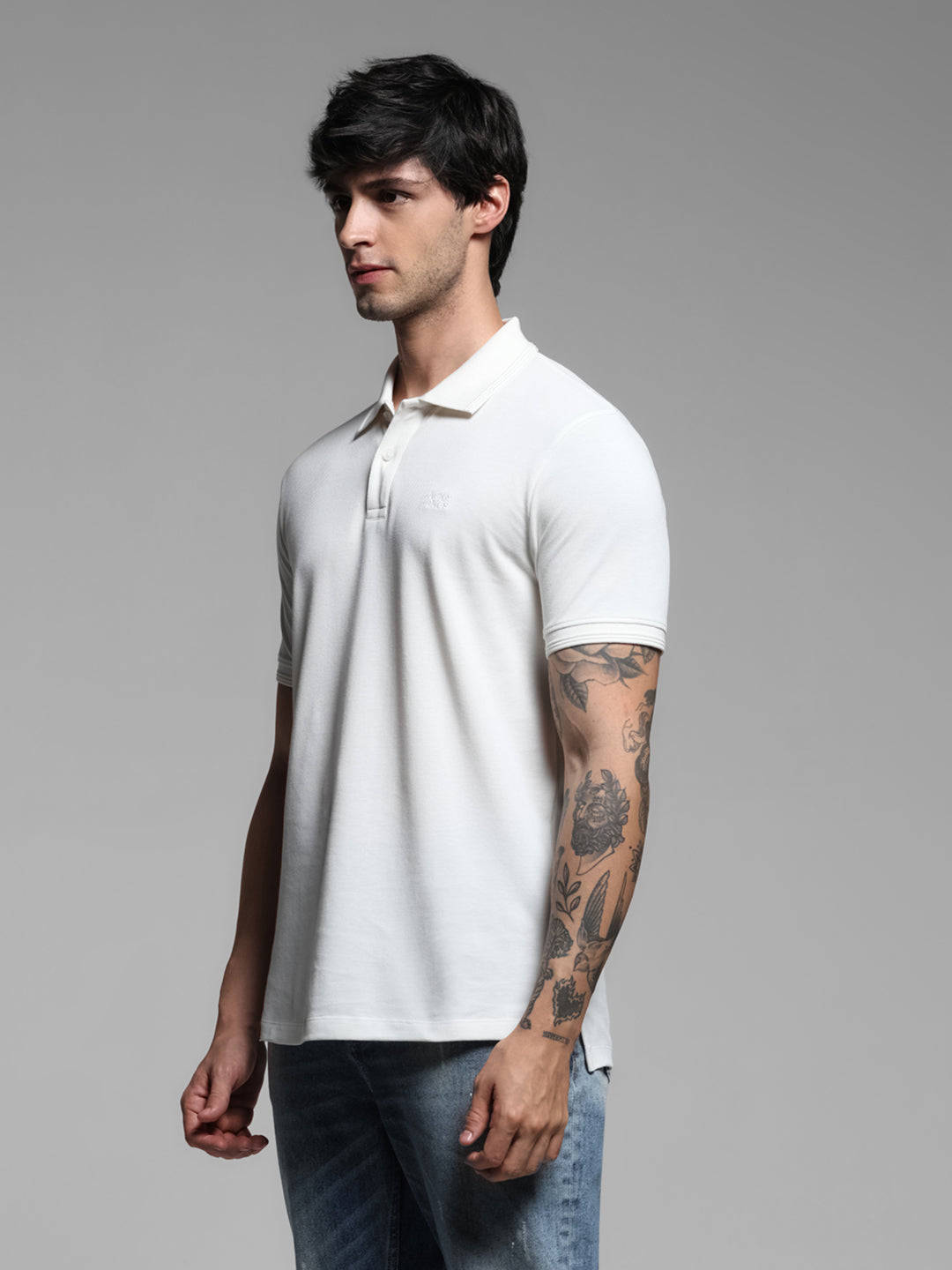 White Ribbed Sleeve Polo