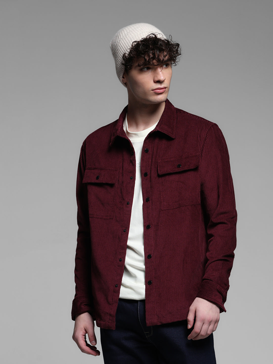 Maroon Corduroy Cotton Shirt - S