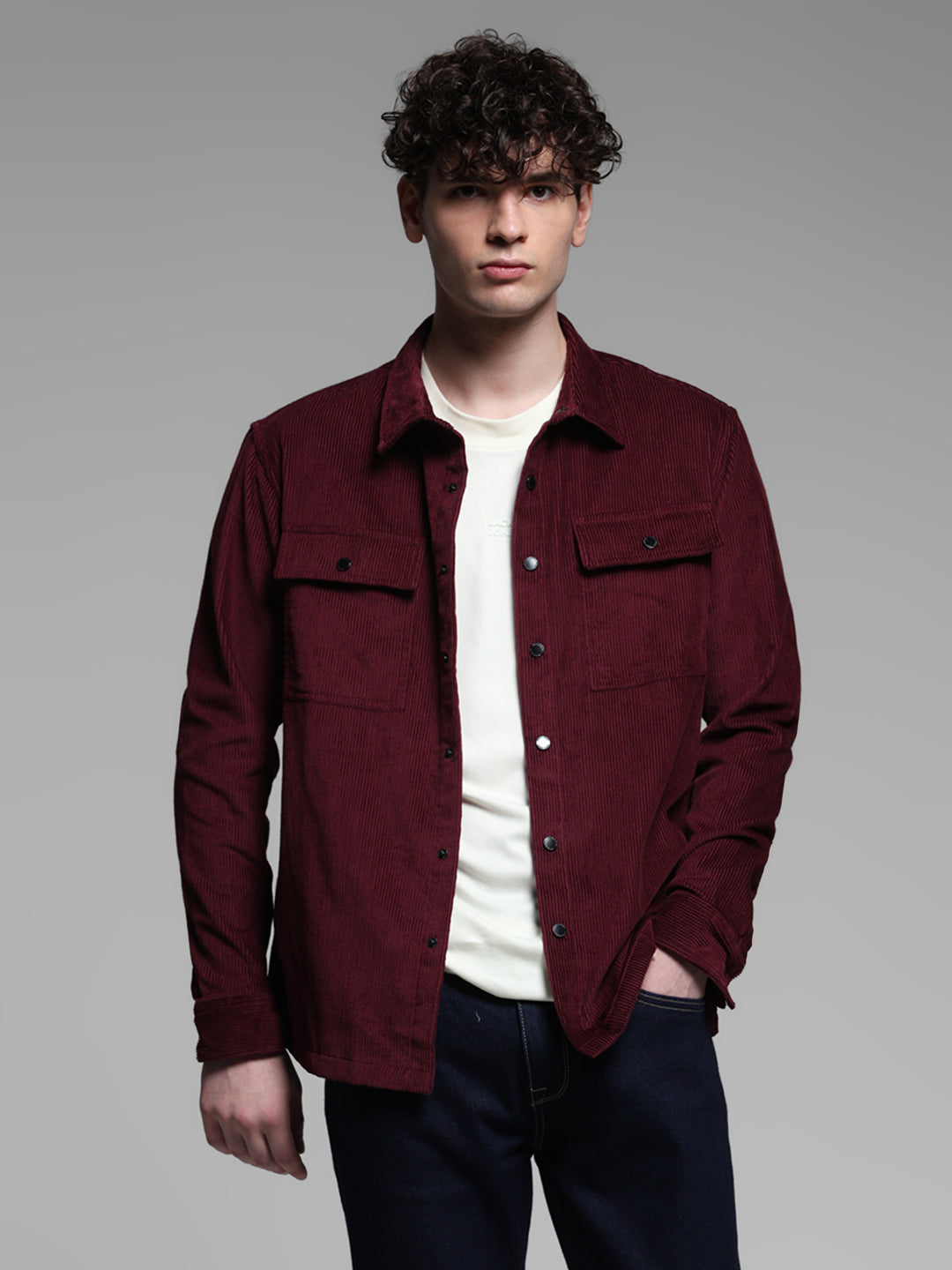 Maroon Corduroy Cotton Shirt
