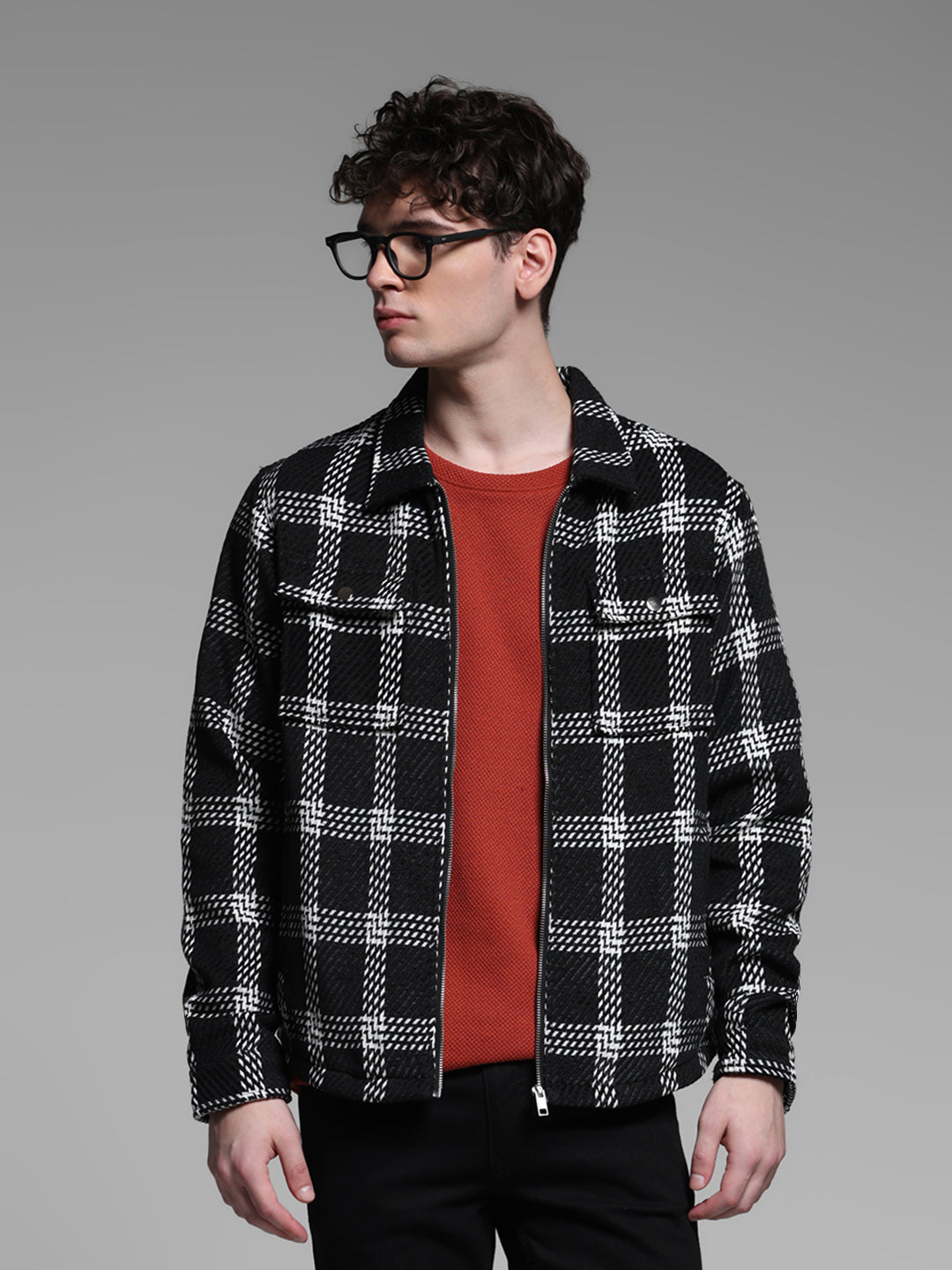 Check Zip-Up Overshirt Jacket - S
