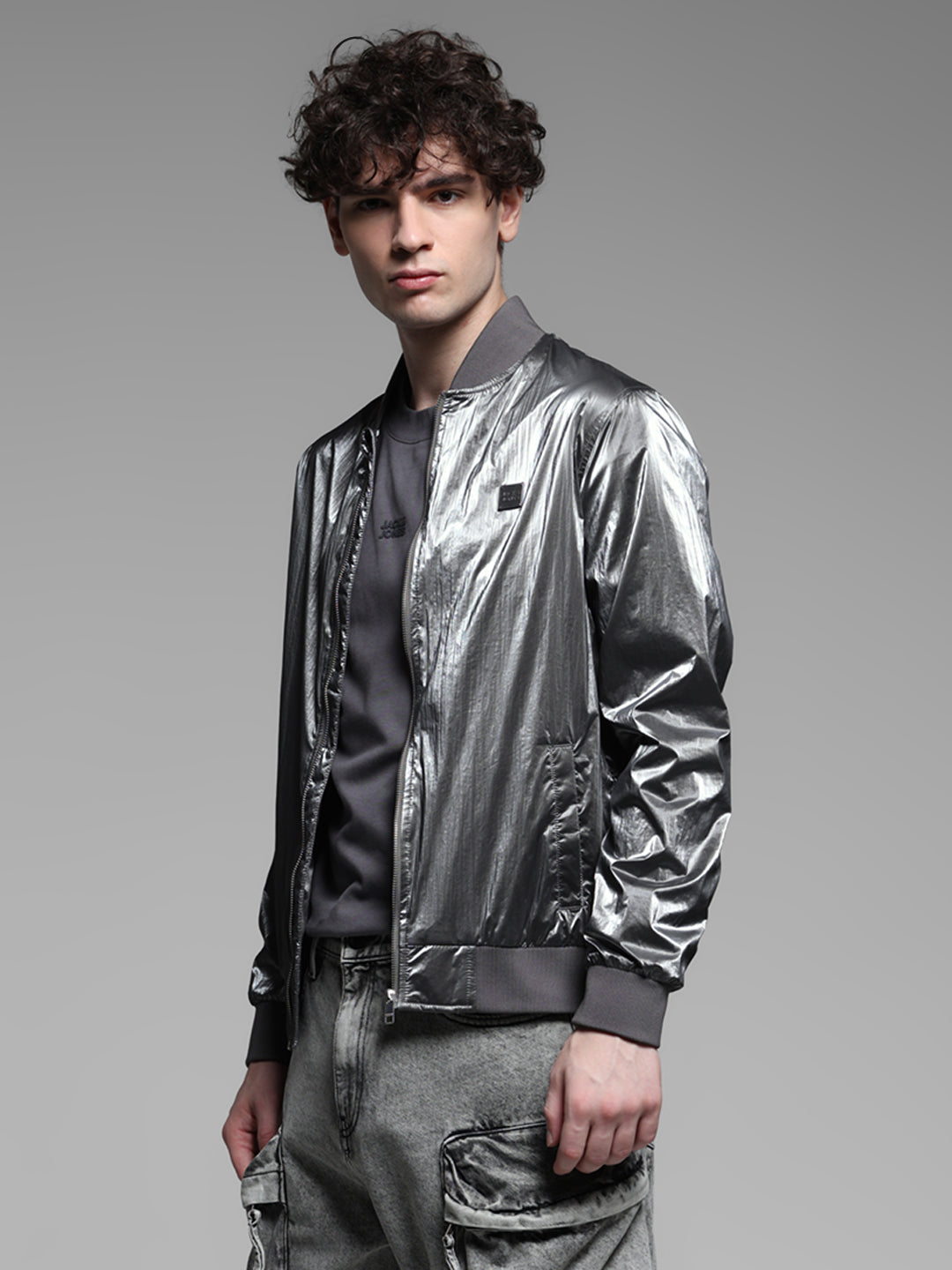 Metallic Finish Bomber Jacket
