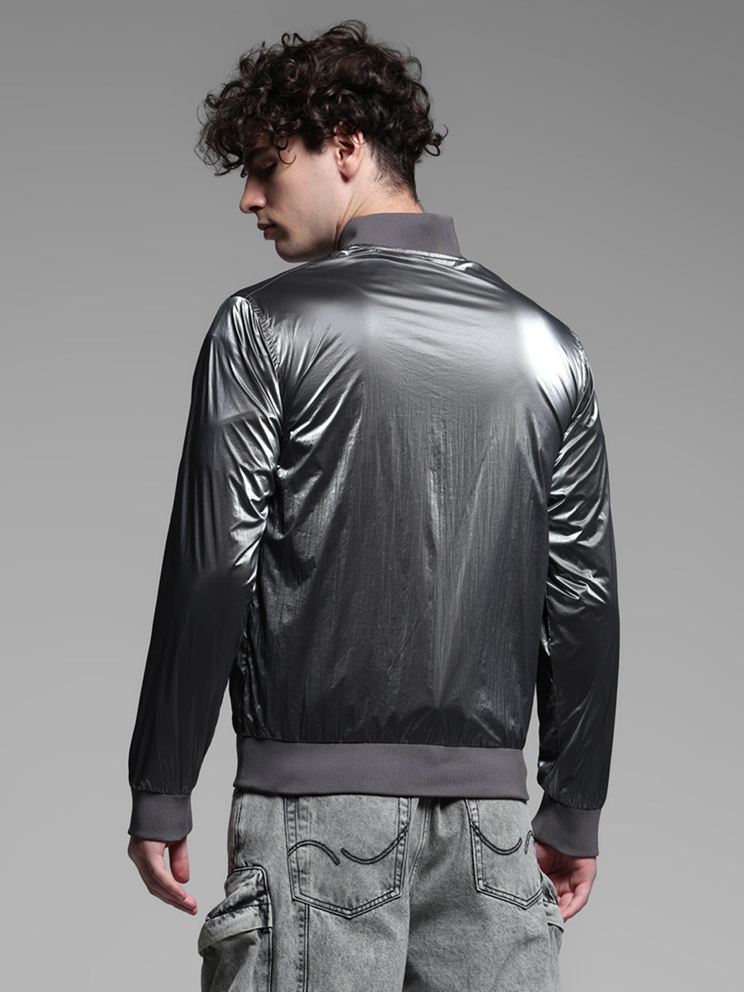 Metallic Finish Bomber Jacket