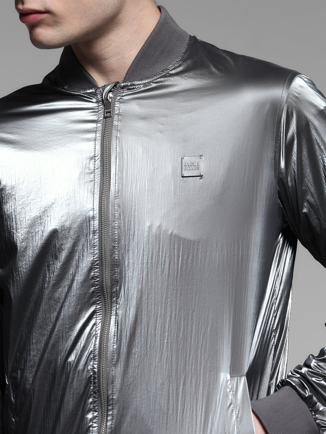 Metallic Finish Bomber Jacket