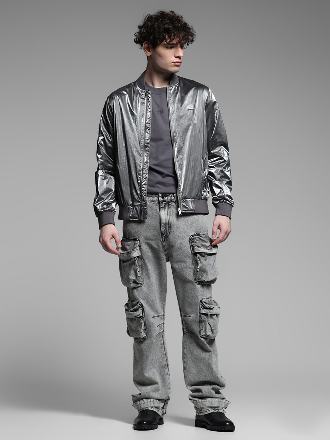 Metallic Finish Bomber Jacket