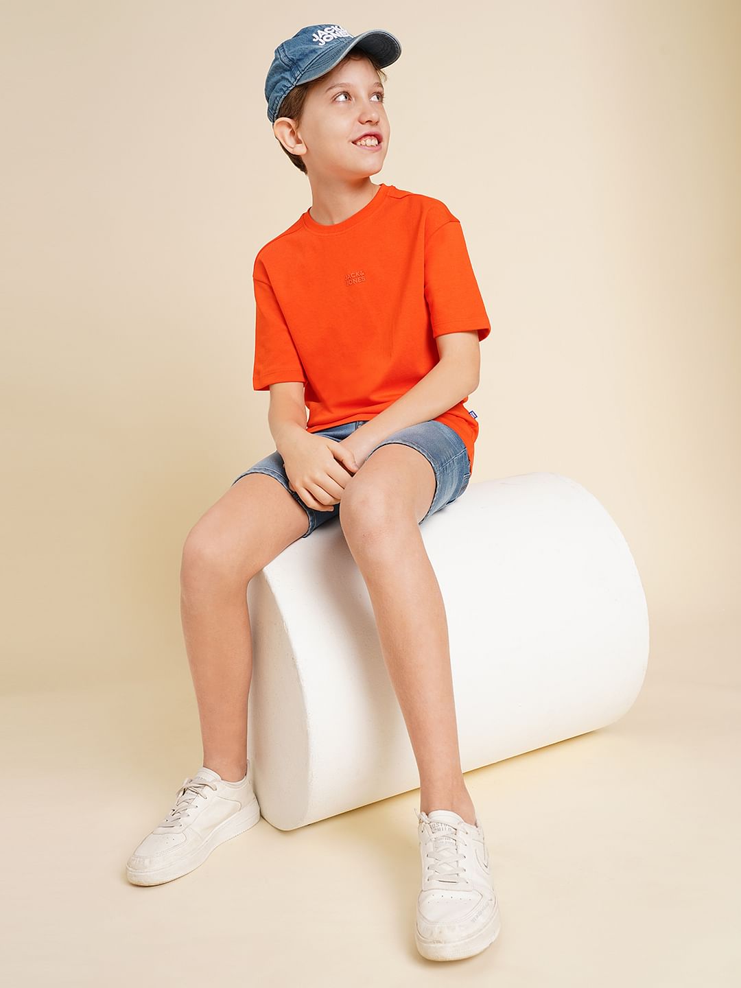 Boys Orange Logo Print Oversized T-shirt