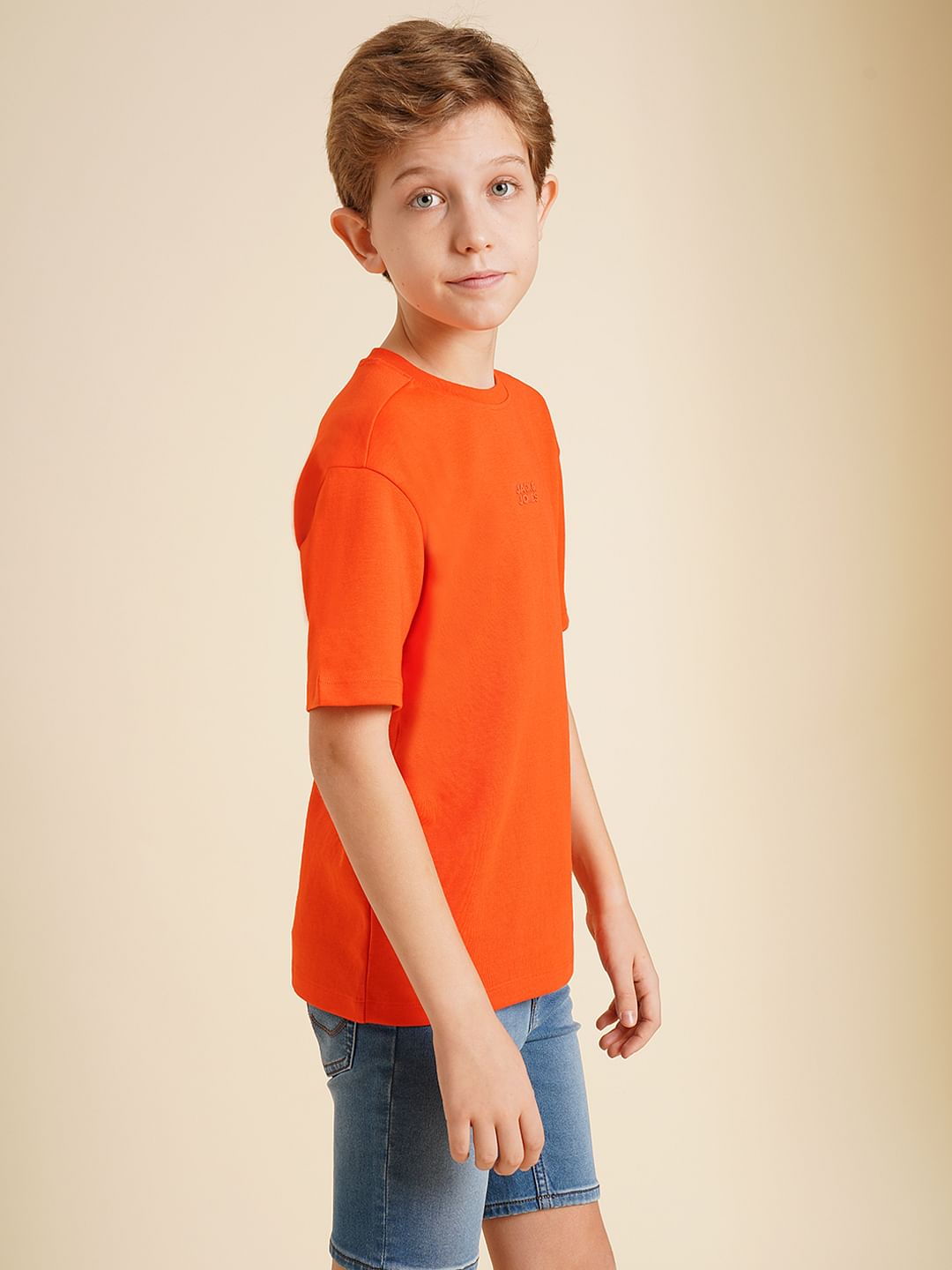 Boys Orange Logo Print Oversized T-shirt