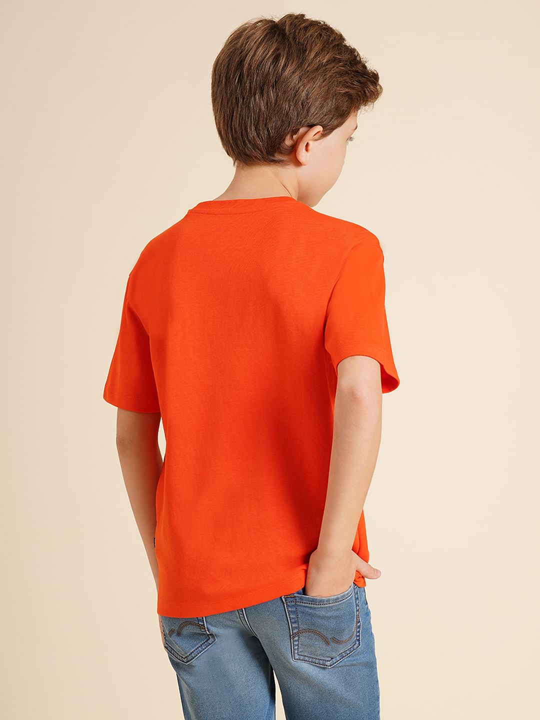 Boys Orange Logo Print Oversized T-shirt