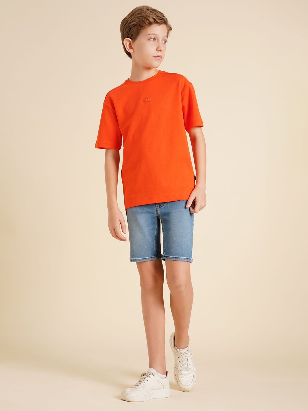 Boys Orange Logo Print Oversized T-shirt
