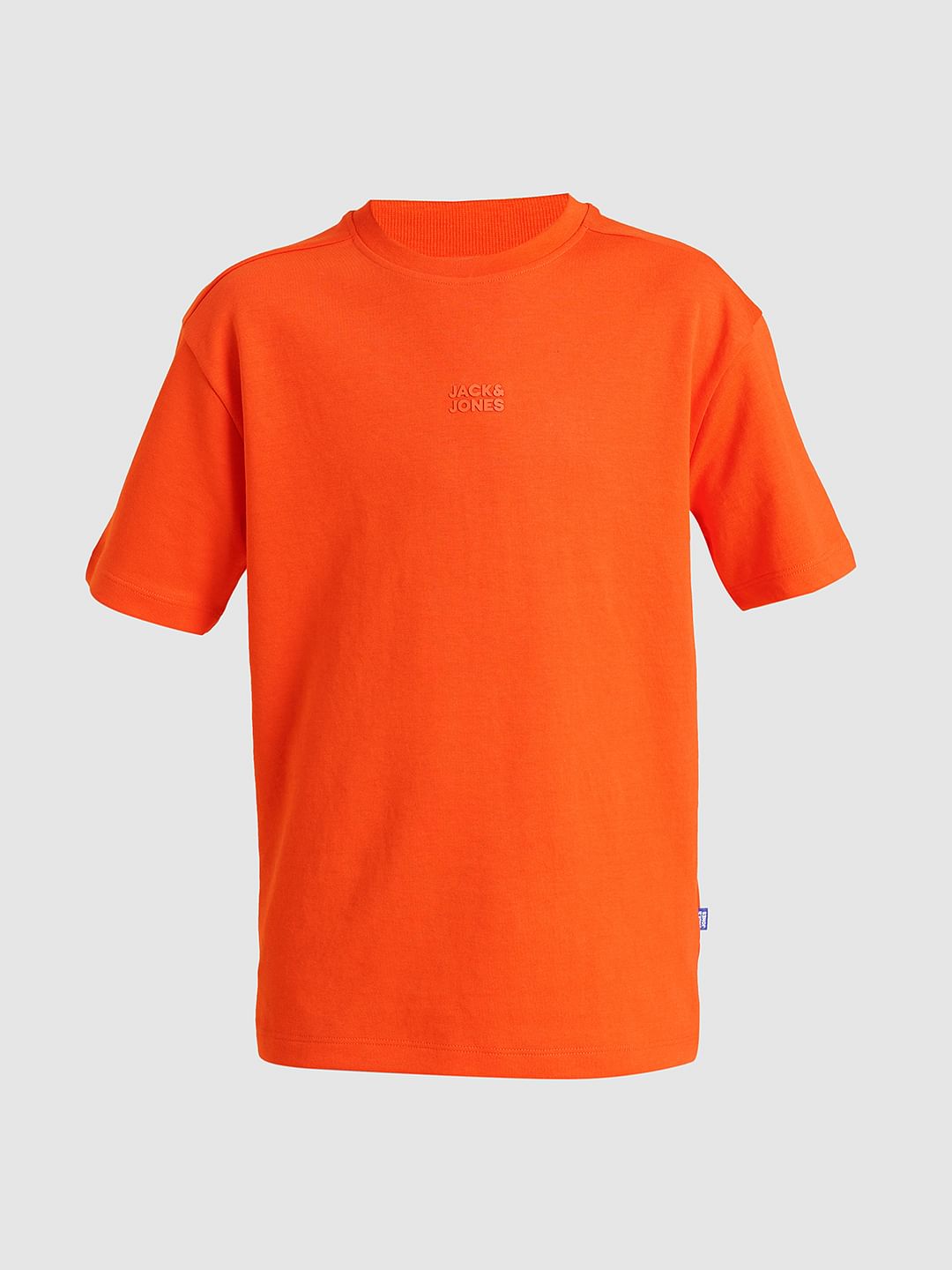 Boys Orange Logo Print Oversized T-shirt
