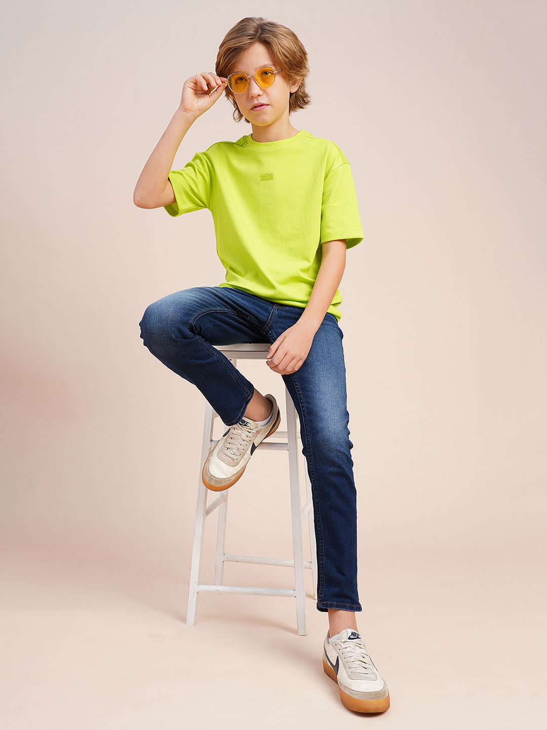 Boys Neon Green Logo Print Oversized T-shirt
