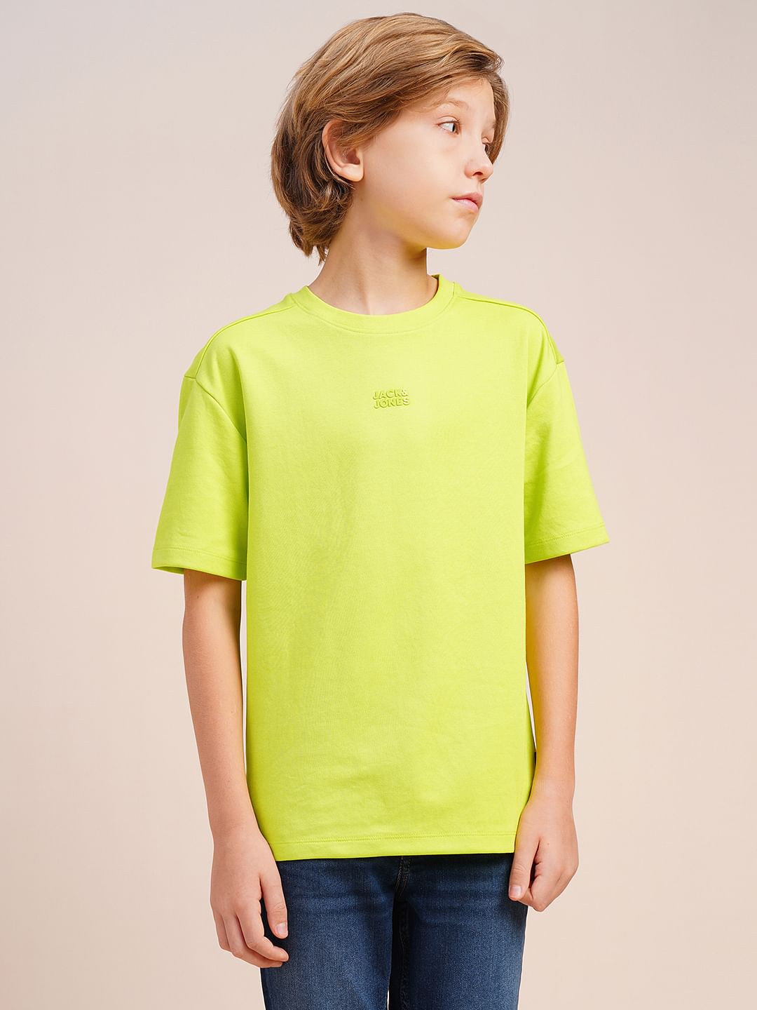 Boys Neon Green Logo Print Oversized T-shirt