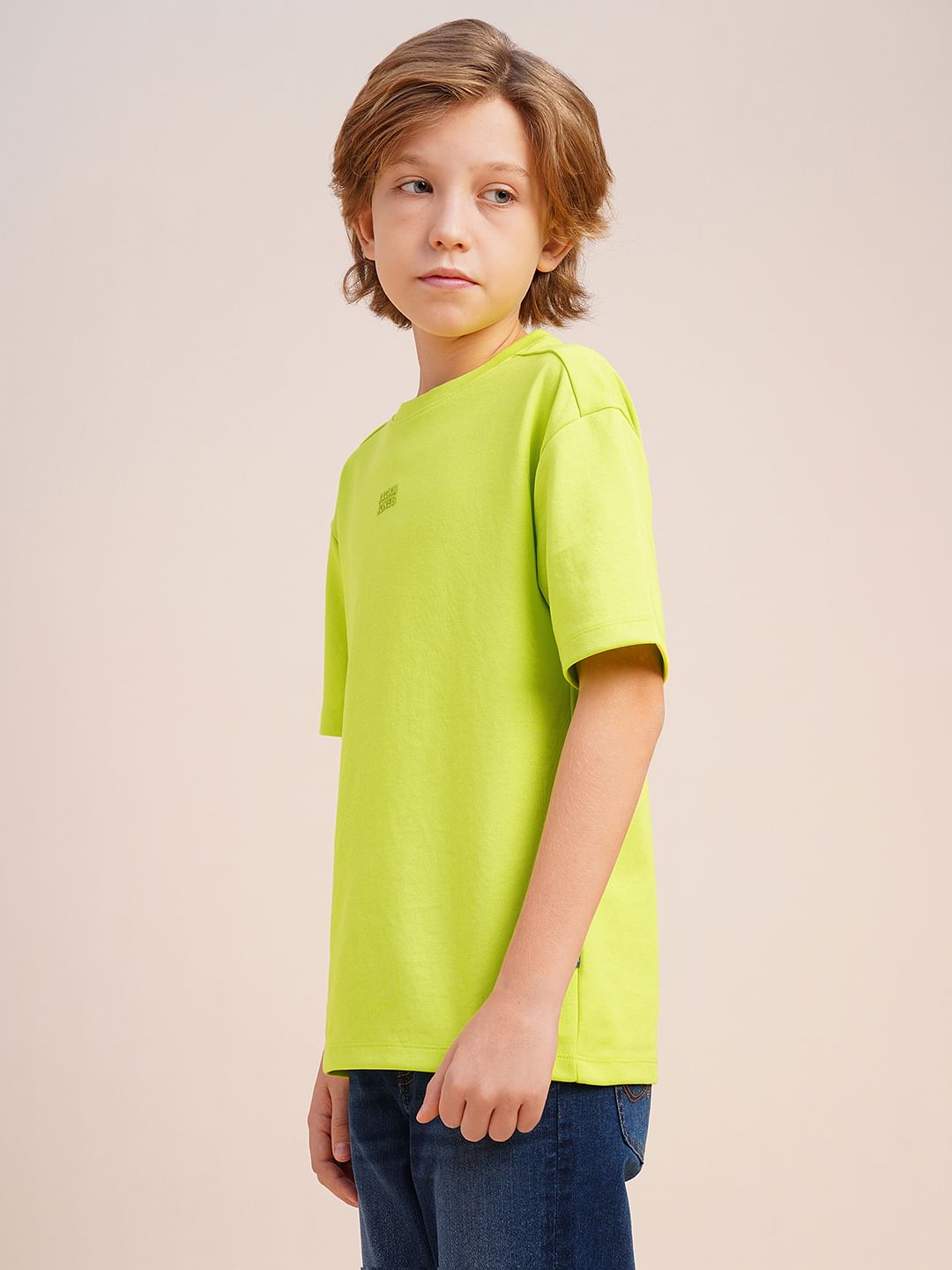 Boys Neon Green Logo Print Oversized T-shirt