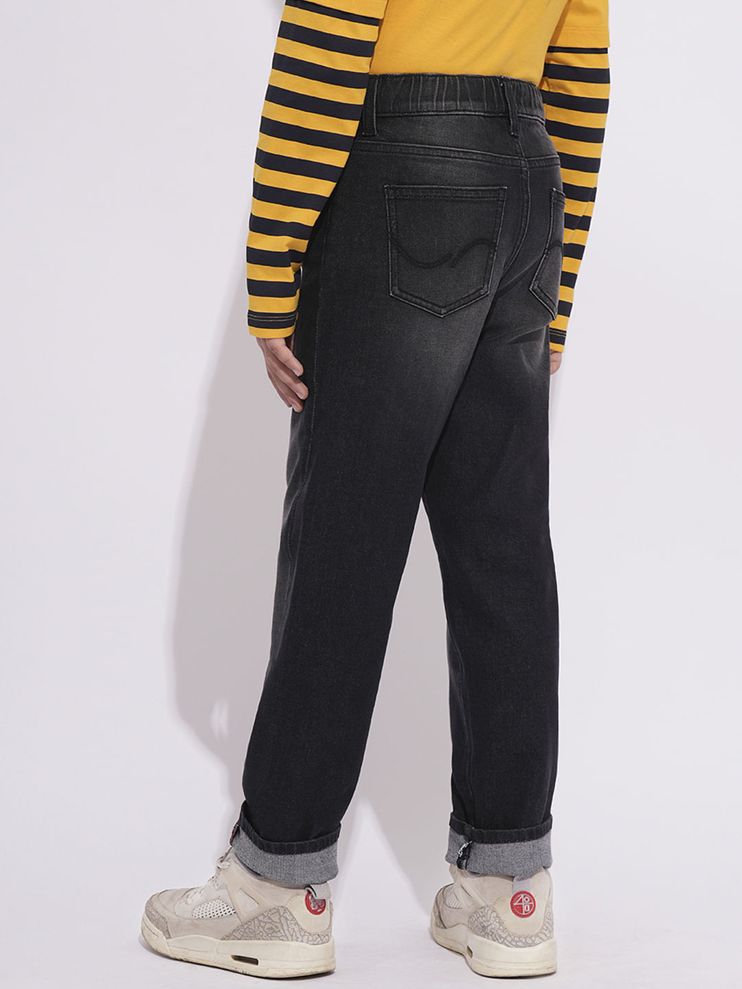 Charcoal Grey Mid Rise Washed Loose Fit Jeans