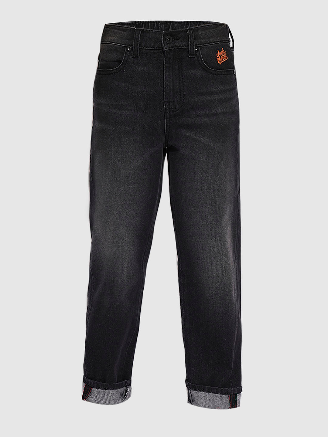 Charcoal Grey Mid Rise Washed Loose Fit Jeans