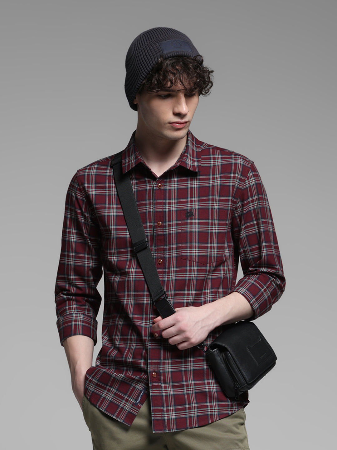 Dark Red Check Cotton Shirt - S