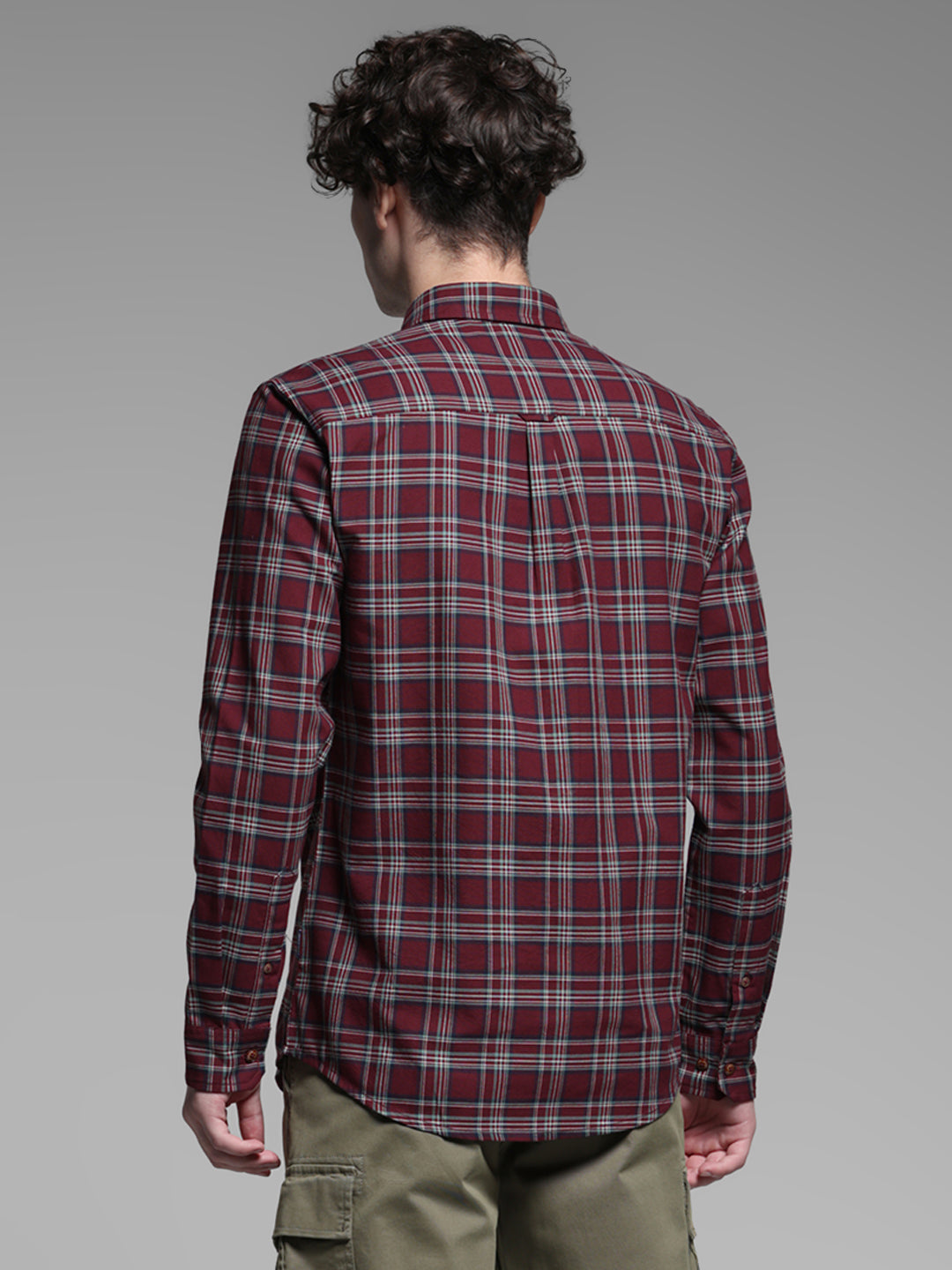 Dark Red Check Cotton Shirt