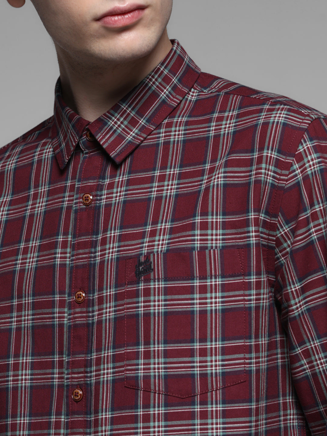 Dark Red Check Cotton Shirt