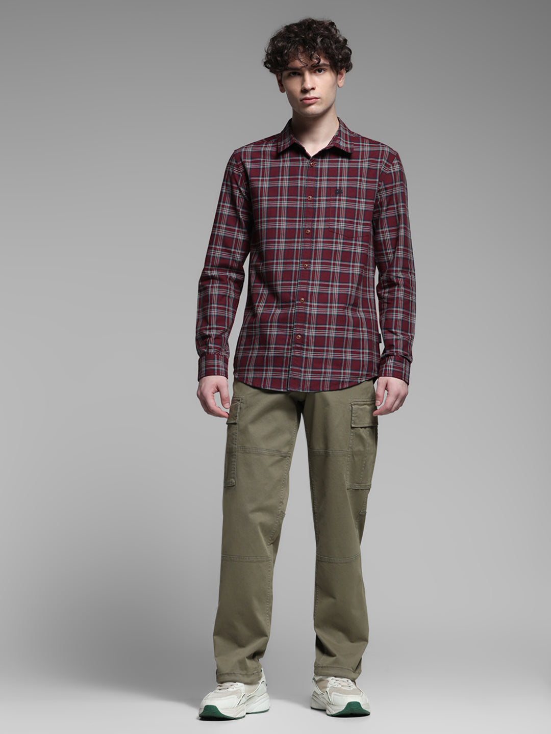 Dark Red Check Cotton Shirt