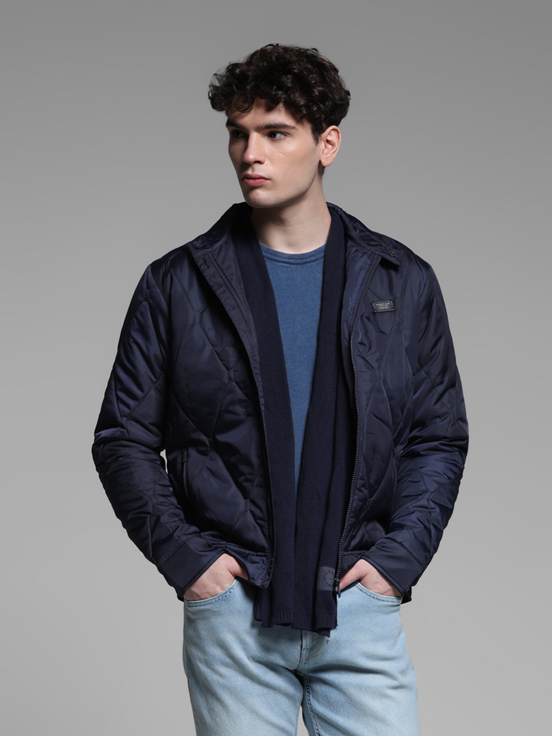 Navy Blue Zip-Up Puffer Jacket - S