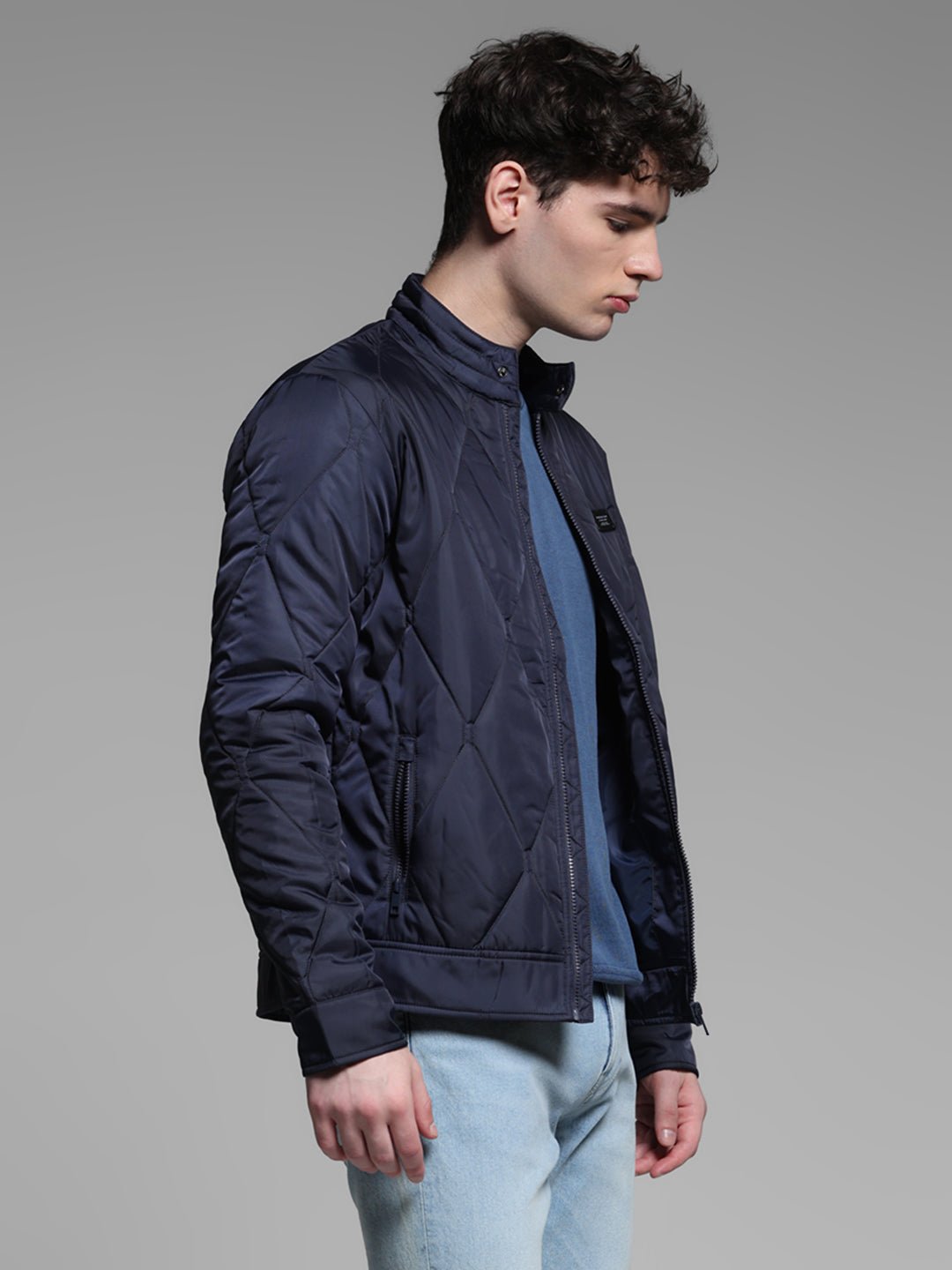Navy Blue Zip-Up Puffer Jacket