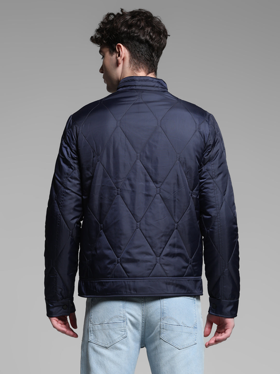 Navy Blue Zip-Up Puffer Jacket