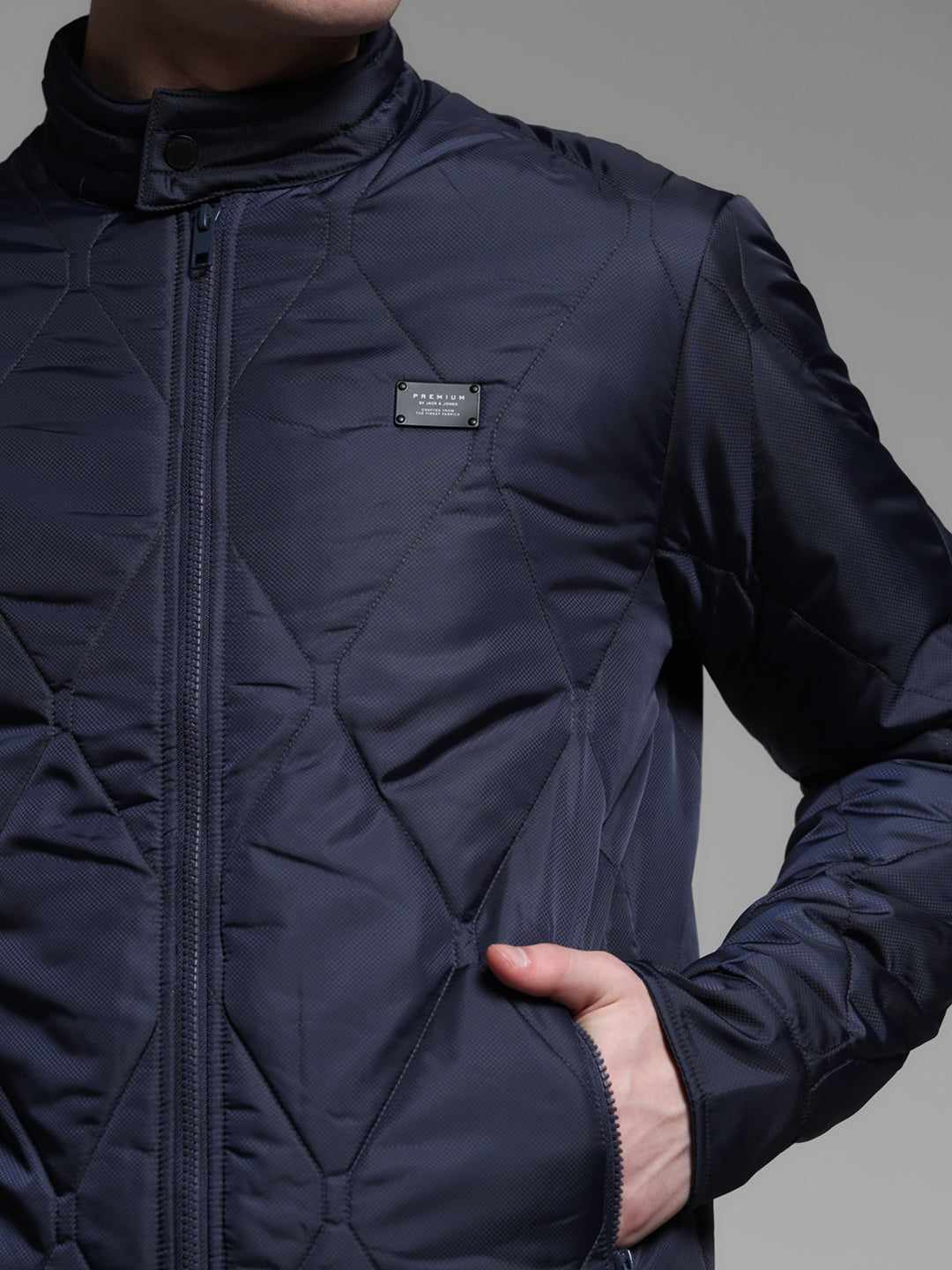 Navy Blue Zip-Up Puffer Jacket