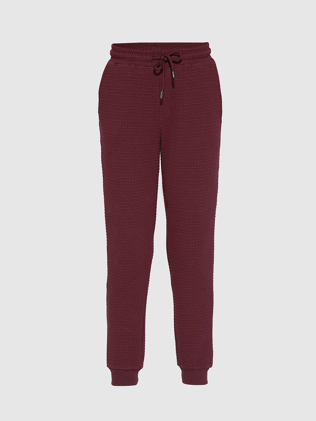 Boys Maroon Textured Co-ord Set Sweatpants