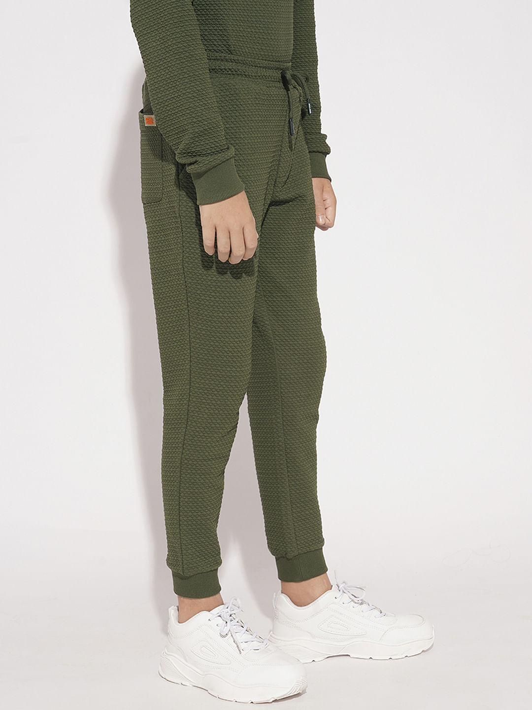 Boys Olive Textured Co-ord Set Sweatpants