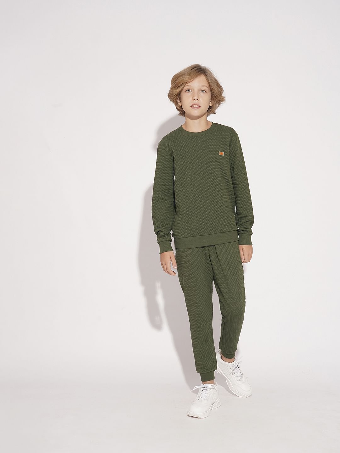 Boys Olive Textured Co-ord Set Sweatpants