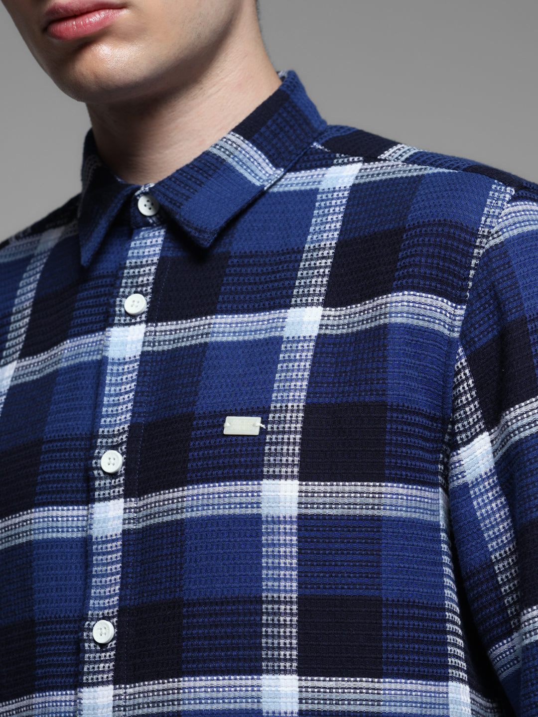 Dark Blue Check Cotton Shirt