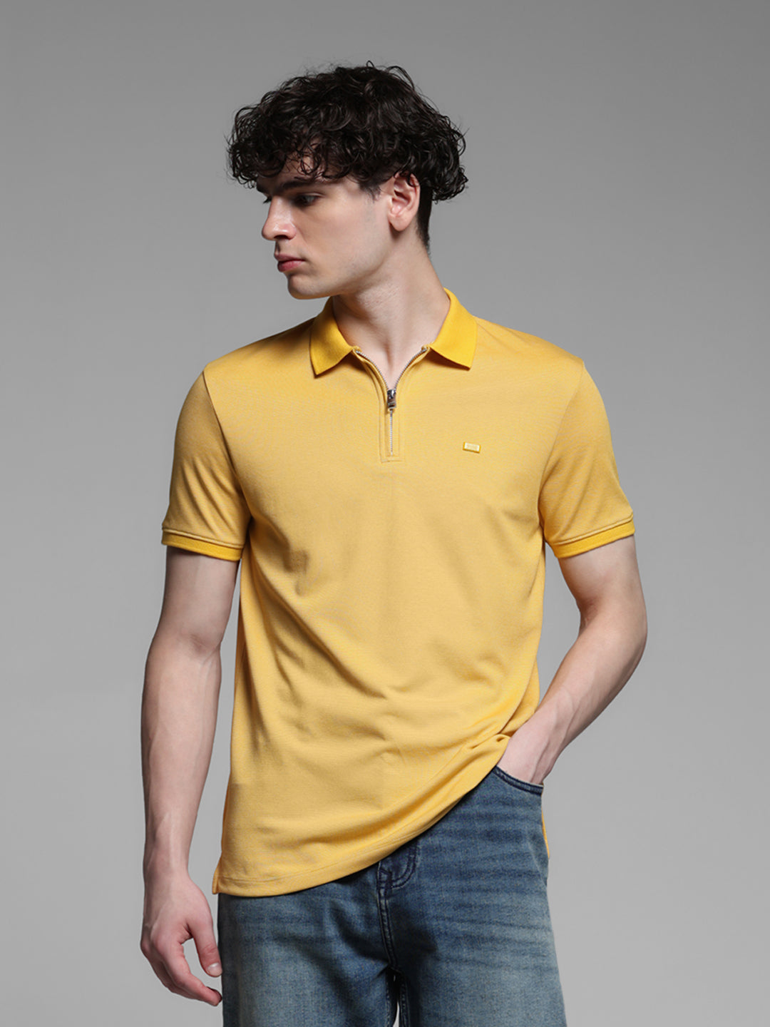 Yellow Zip Detail Polo - S
