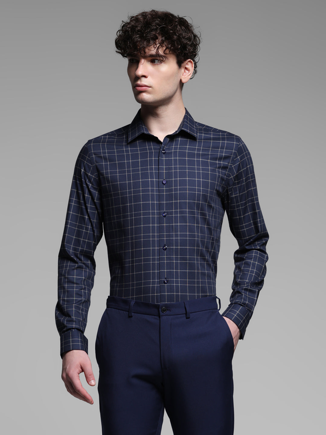 Navy Blue Check Shirt