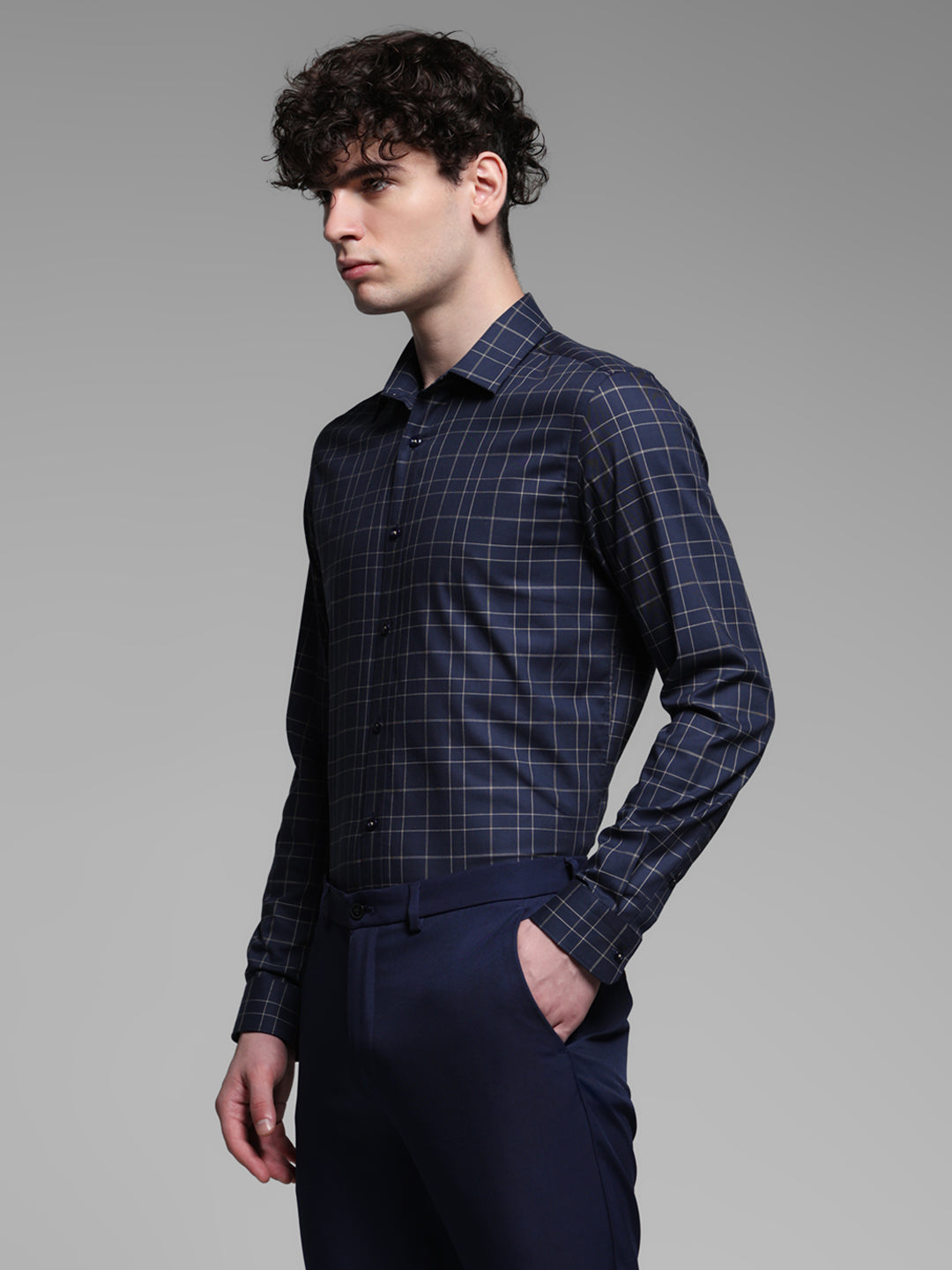 Navy Blue Check Shirt