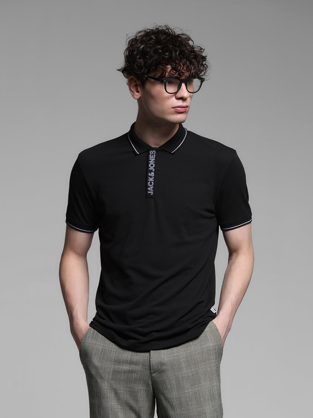 Black Logo Placket Detail Polo - S