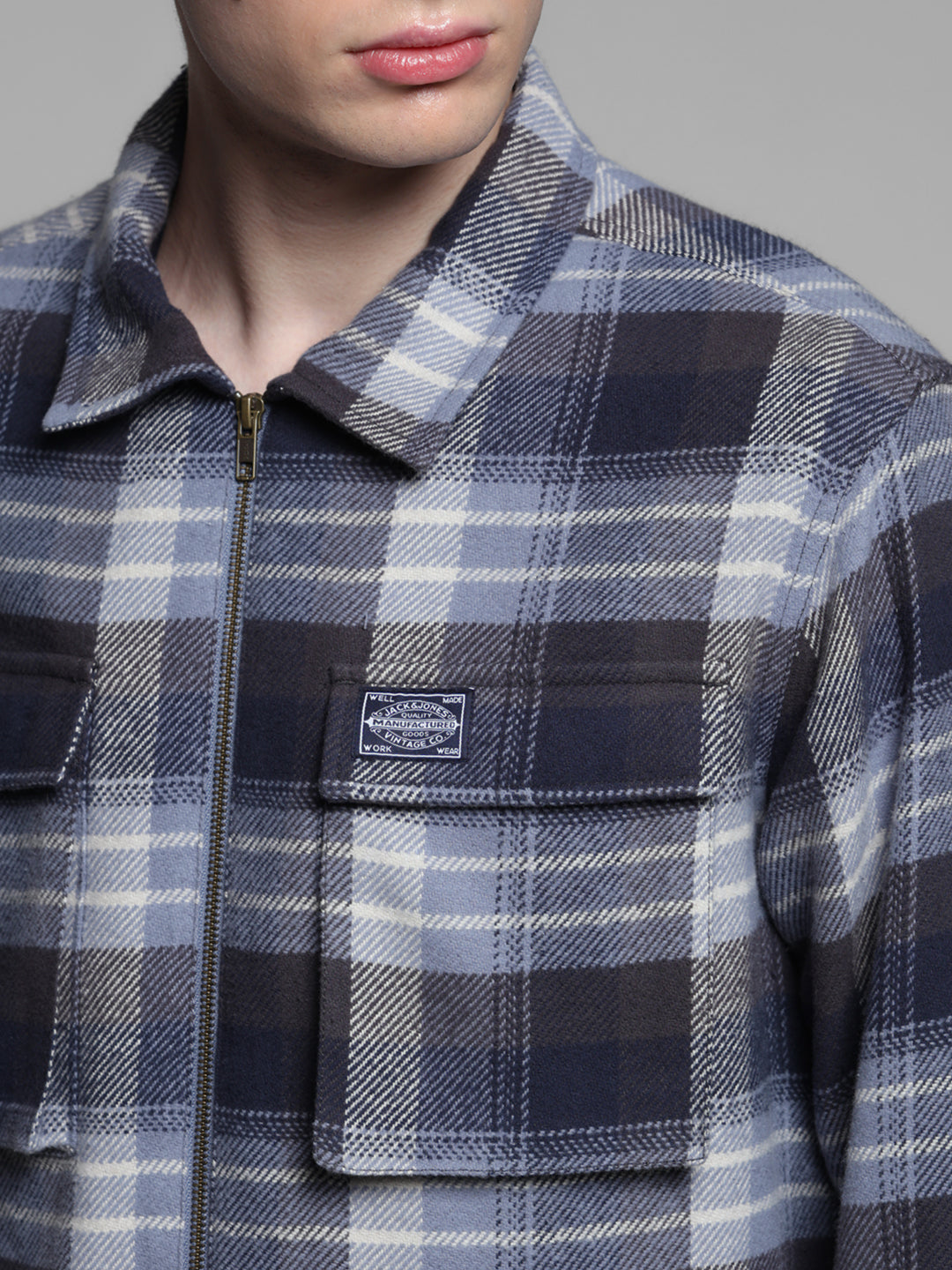 Blue Check Zip Up Shirt